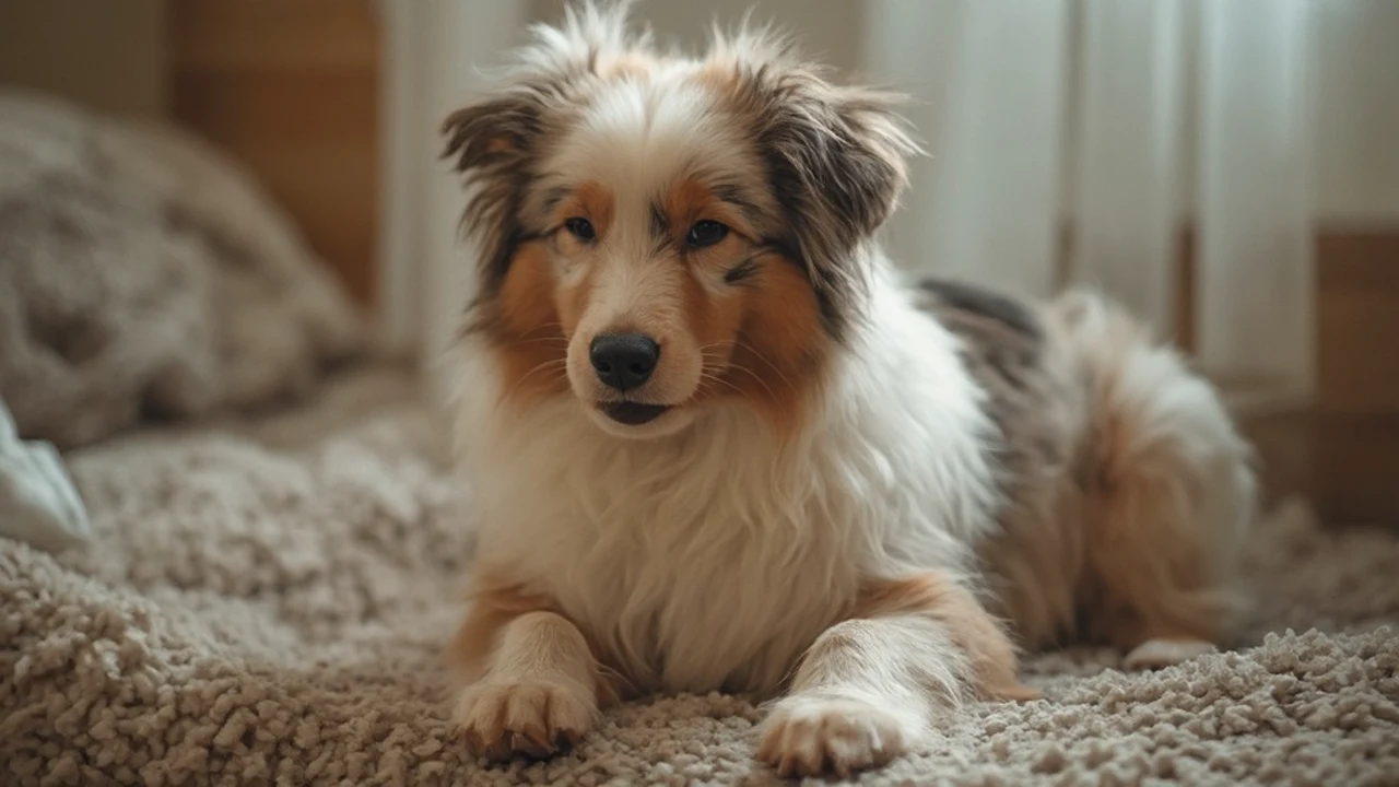 Australian Shepherd before grooming