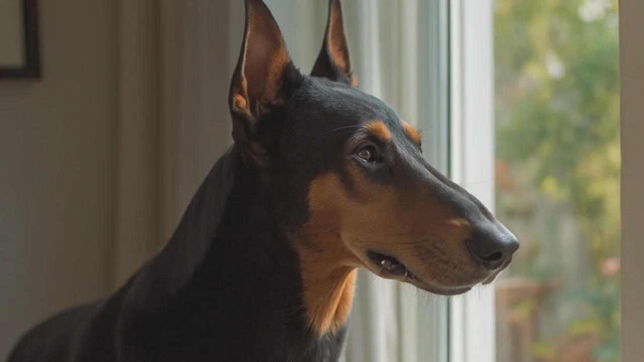 Doberman Pinscher after maintenance trim grooming