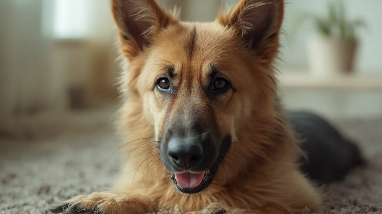 German Shepherd before grooming