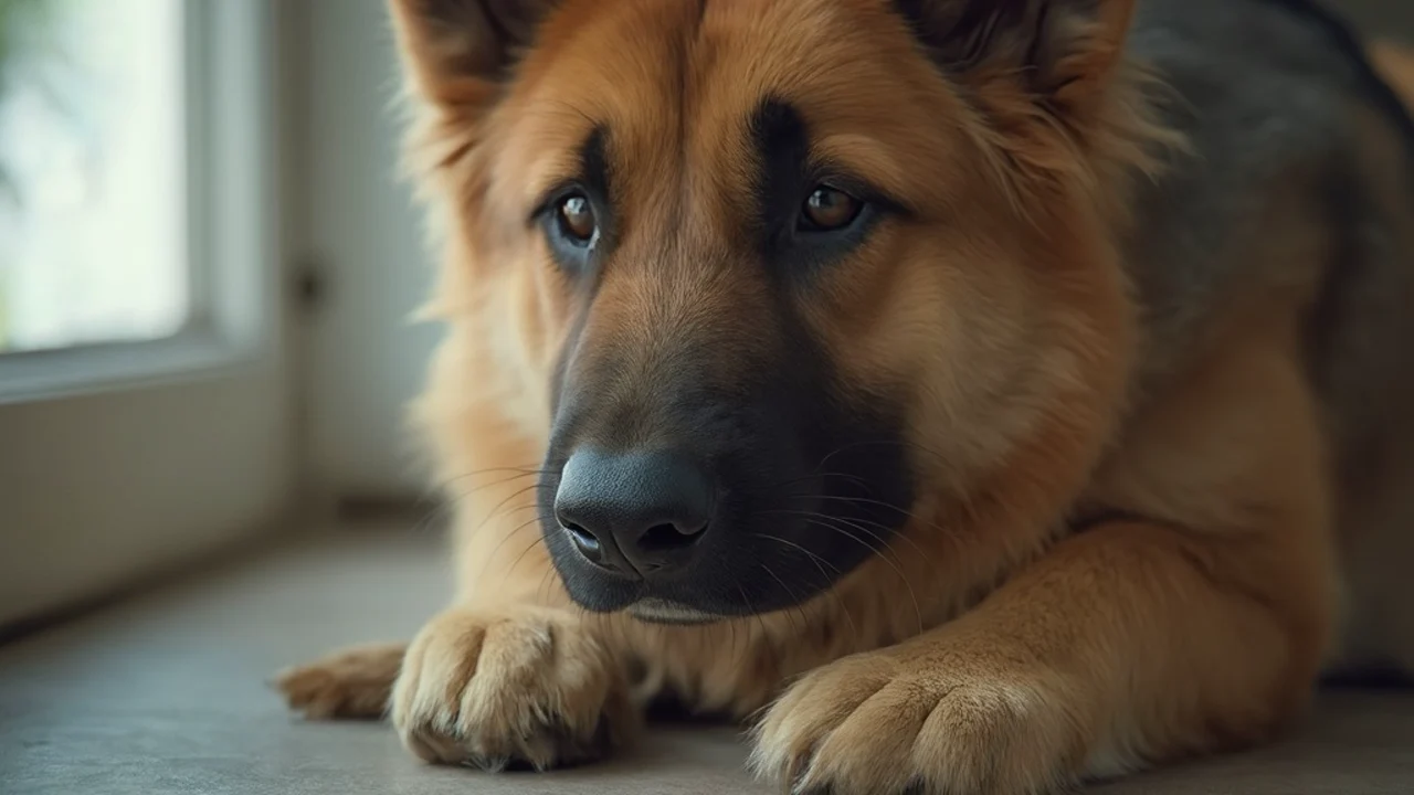 German Shepherd before grooming