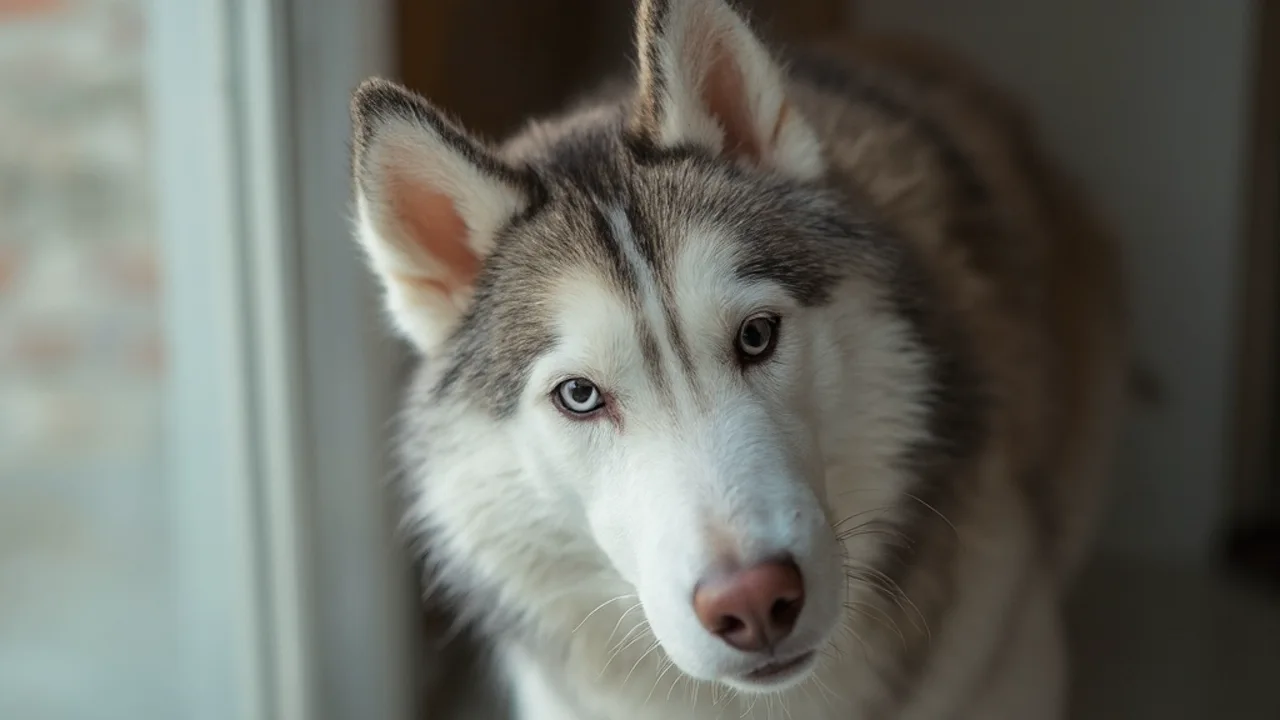 Siberian Husky after de-matting grooming