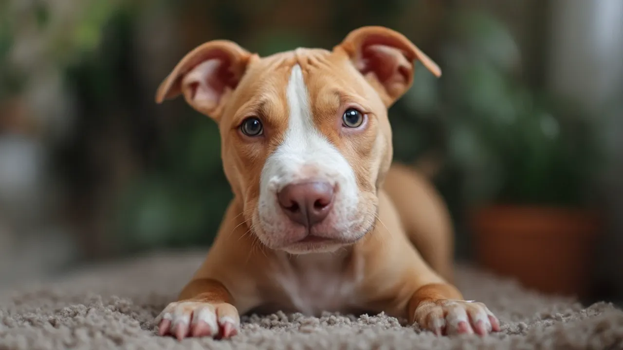 Pit Bull (American Pit Bull Terrier) after maintenance trim grooming